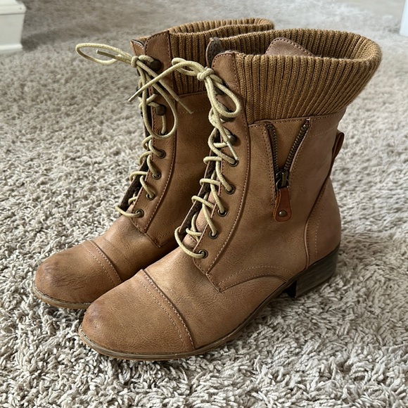 Chase + Chloe Shoes - Chase & Chloe light brown lace up booties - size 7.5